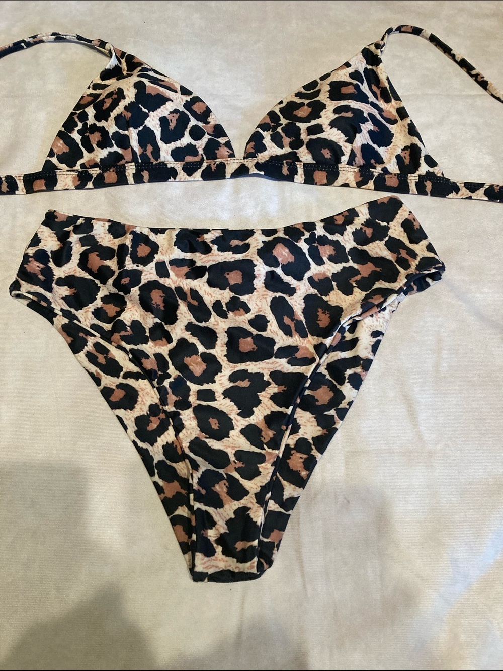 Leopard Print Two-Piece Bikini - Black & Tan